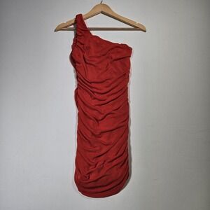 Hello Molly Dress Women S Red One Shoulder Ruched Bodycon Mini Cocktail Party